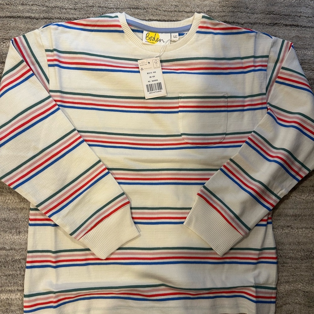NWT Boden long sleeve striped textured t-shirt. Size 9-10Y